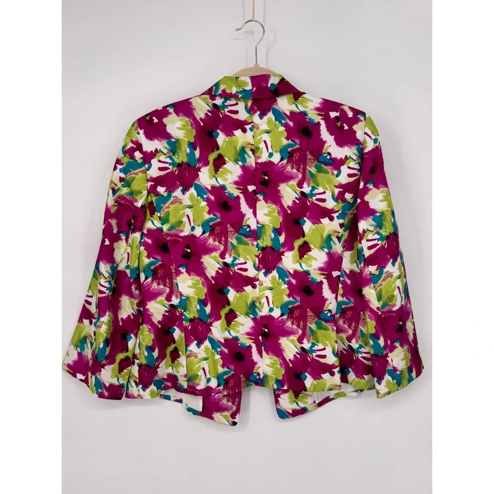 Kasper Floral Blazer Women 12 Magenta Green Excellent Abstract Open Front Jacket - Picture 8 of 14